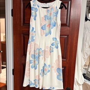 Calvin Klein Collection Floral Midi Dress - White with Blue and Pink